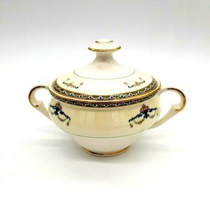 Pope Gosser China 52 Melrose Sugar Bowl Lid Made USA Collectable Gold Rose Blue